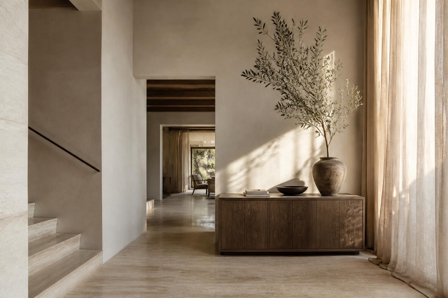 Morning light across the entrance hall of an Artisian interior